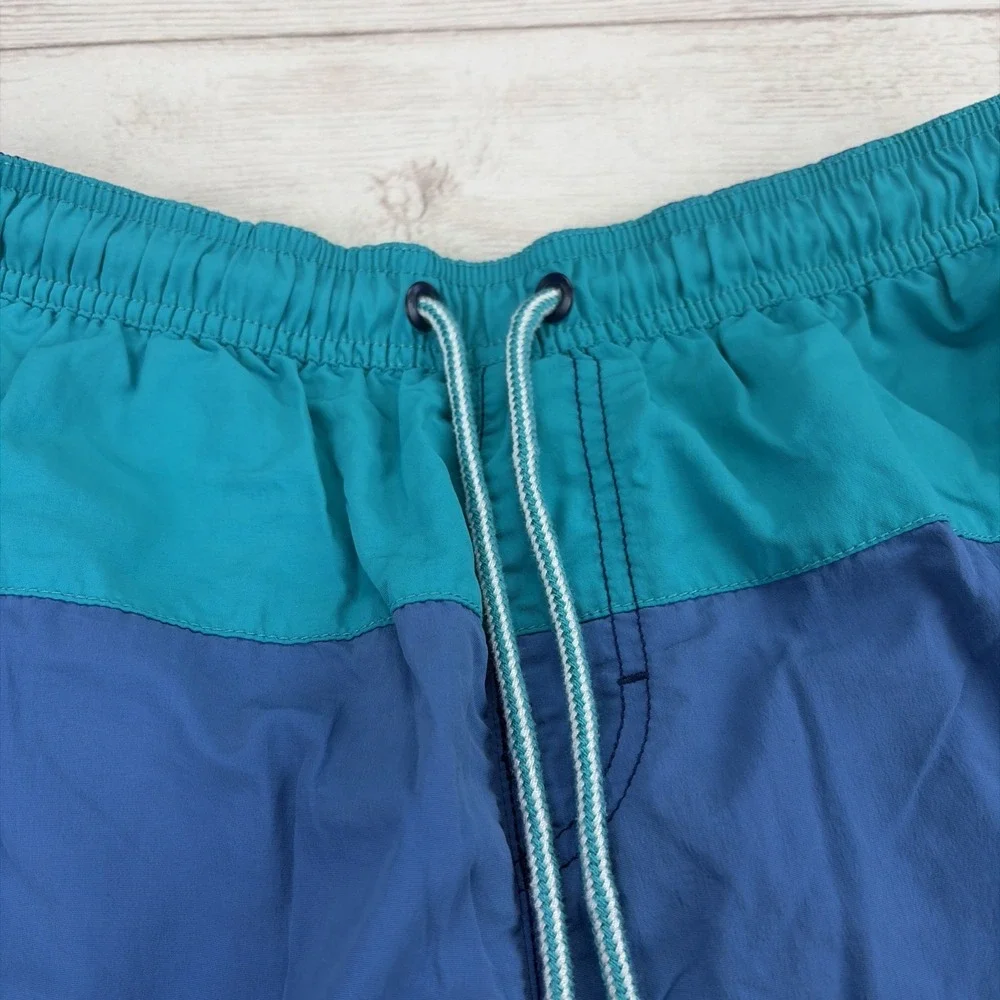 Speedo Men's Medium Blue Teal Navy Colorblock Volley Swim Trunks Excellent!